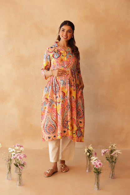 Gulabi Gulmohar Maternity & Nursing Kurta