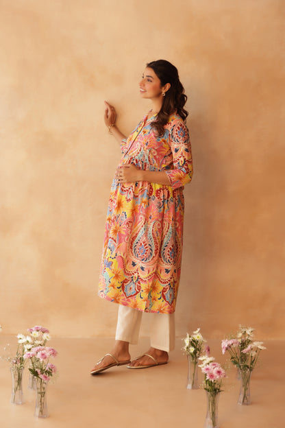 Gulabi Gulmohar Maternity & Nursing Kurta