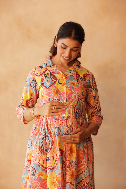 Gulabi Gulmohar Maternity & Nursing Dress