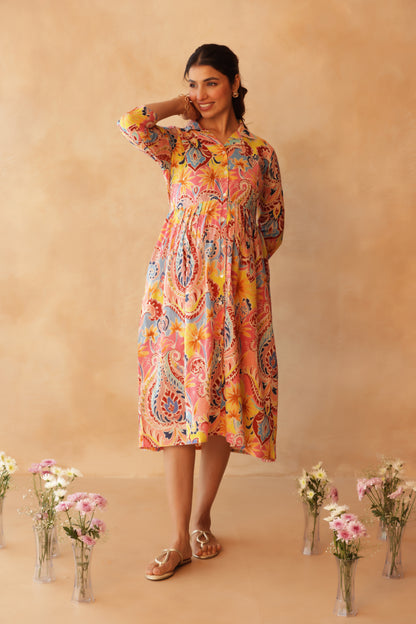 Gulabi Gulmohar Maternity & Nursing Dress