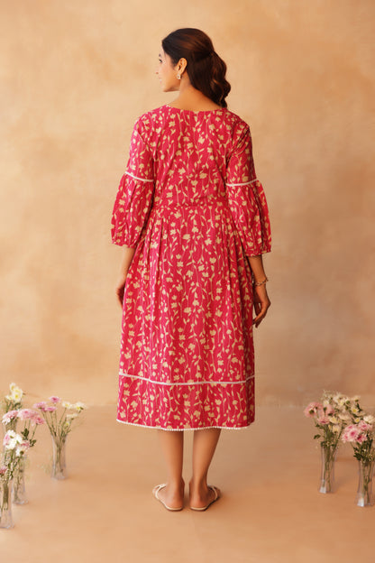 Rosewood Floral Drift Maternity & Nursing Dress