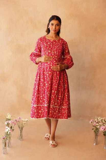Rosewood Floral Drift Maternity & Nursing Dress