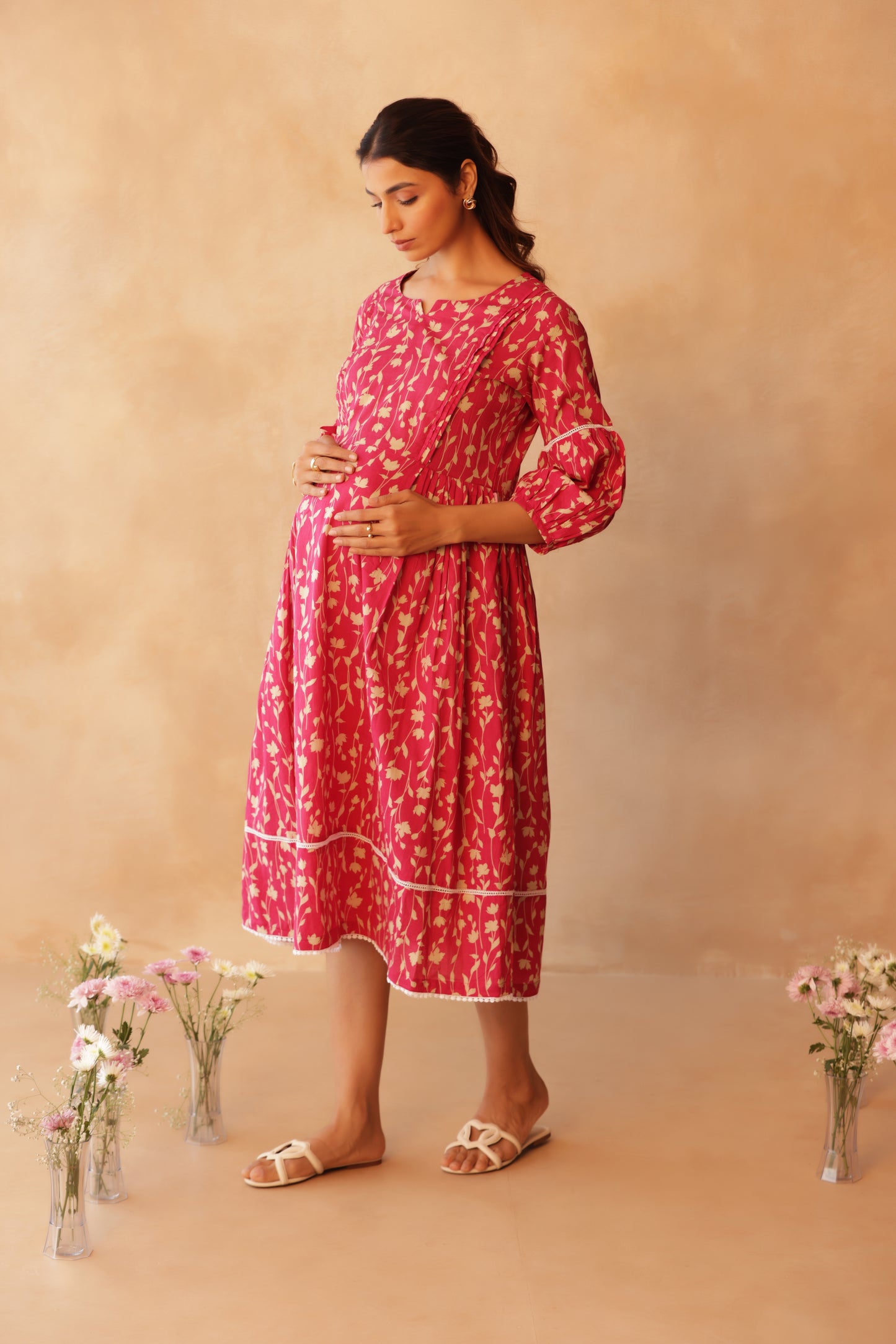 Rosewood Floral Drift Maternity & Nursing Dress