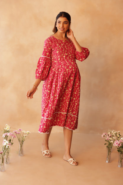 Rosewood Floral Drift Maternity & Nursing Dress