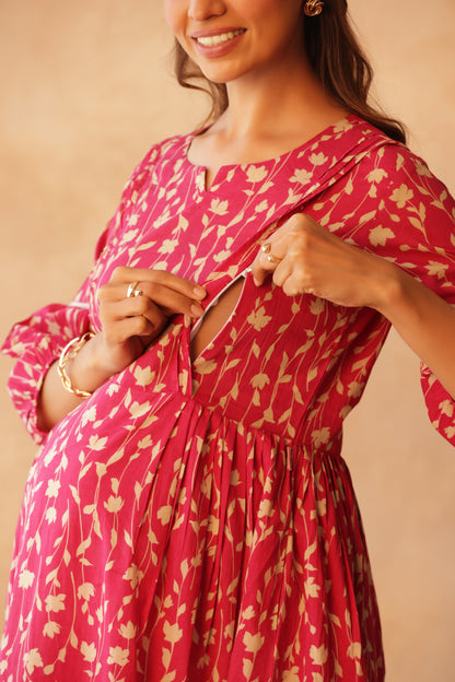 Rosewood Floral Drift Maternity & Nursing Dress