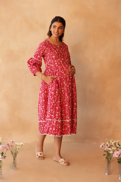 Rosewood Floral Drift Maternity & Nursing Dress