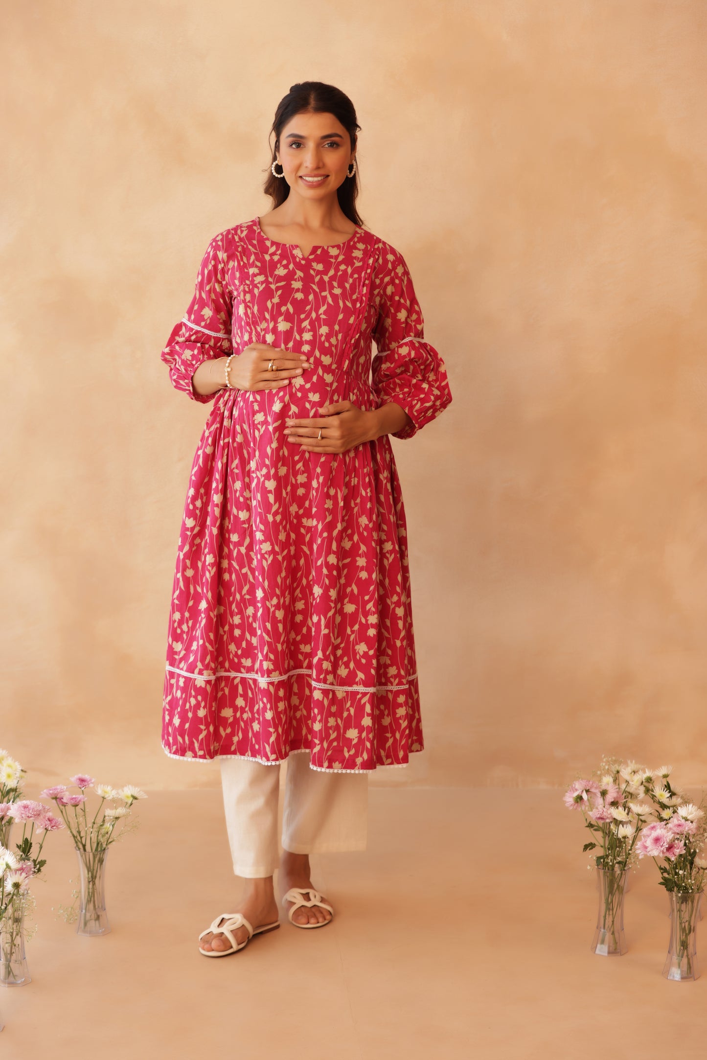 Rosewood Floral Drift Maternity & Nursing Kurta