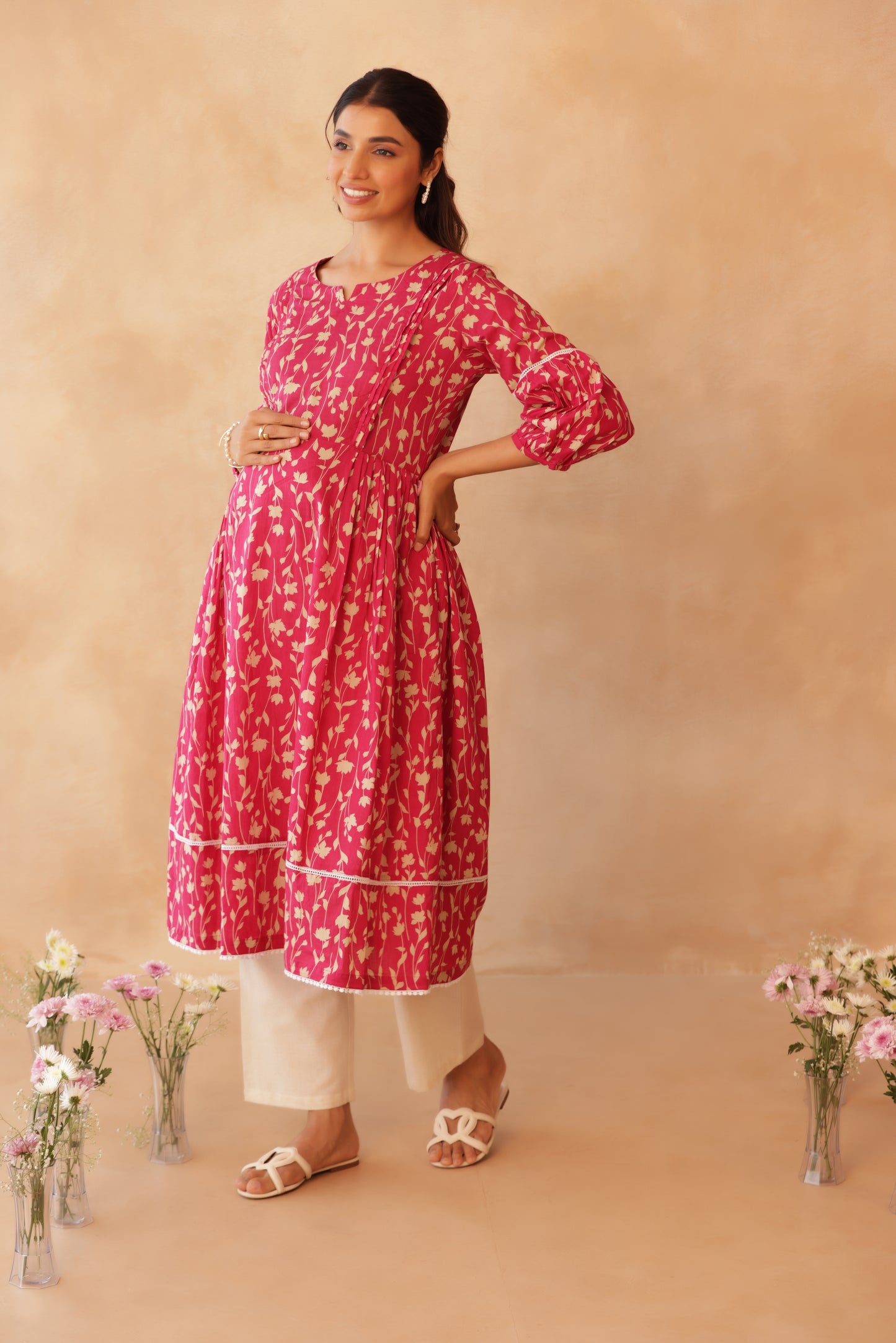 Rosewood Floral Drift Maternity & Nursing Kurta