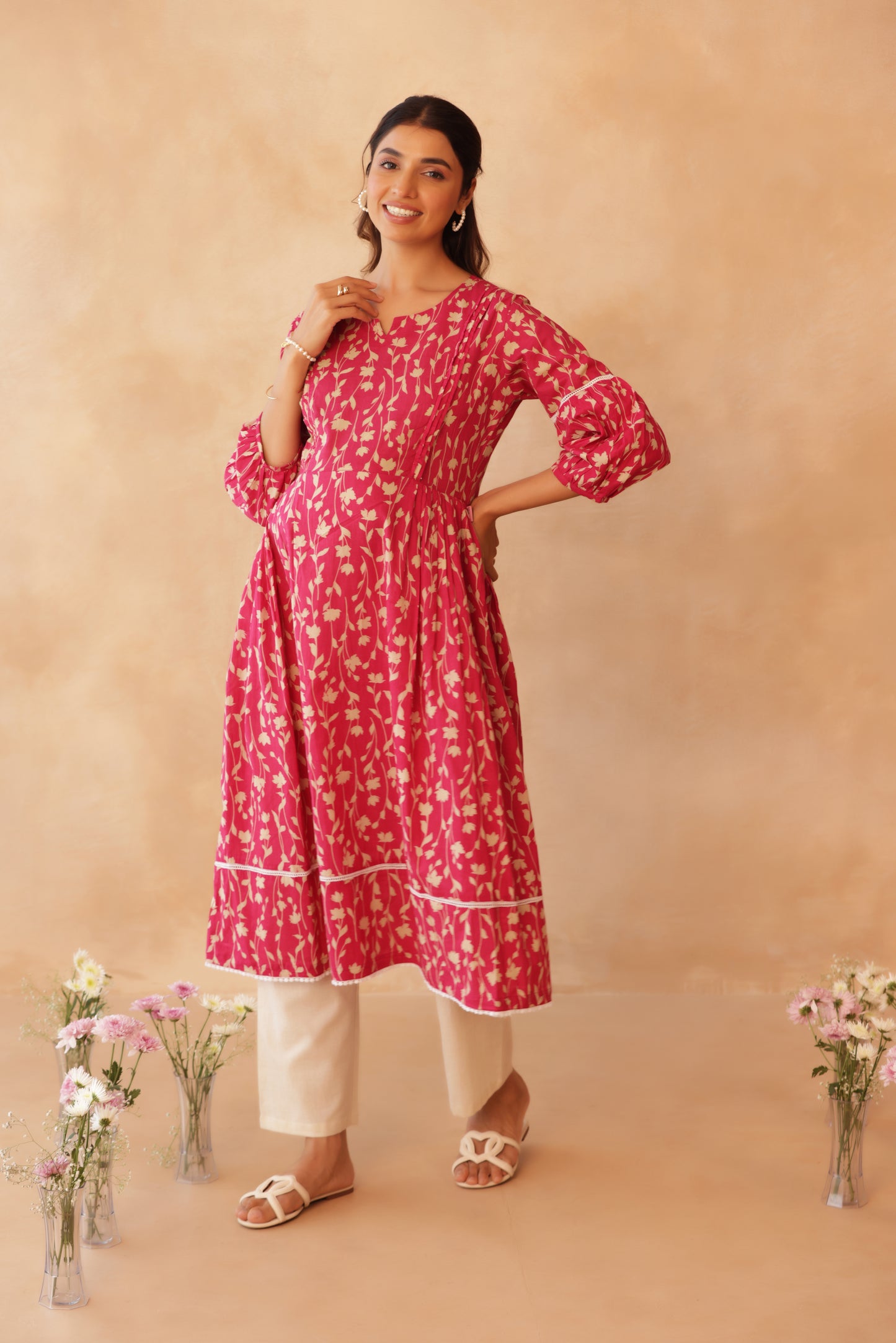 Rosewood Floral Drift Maternity & Nursing Kurta