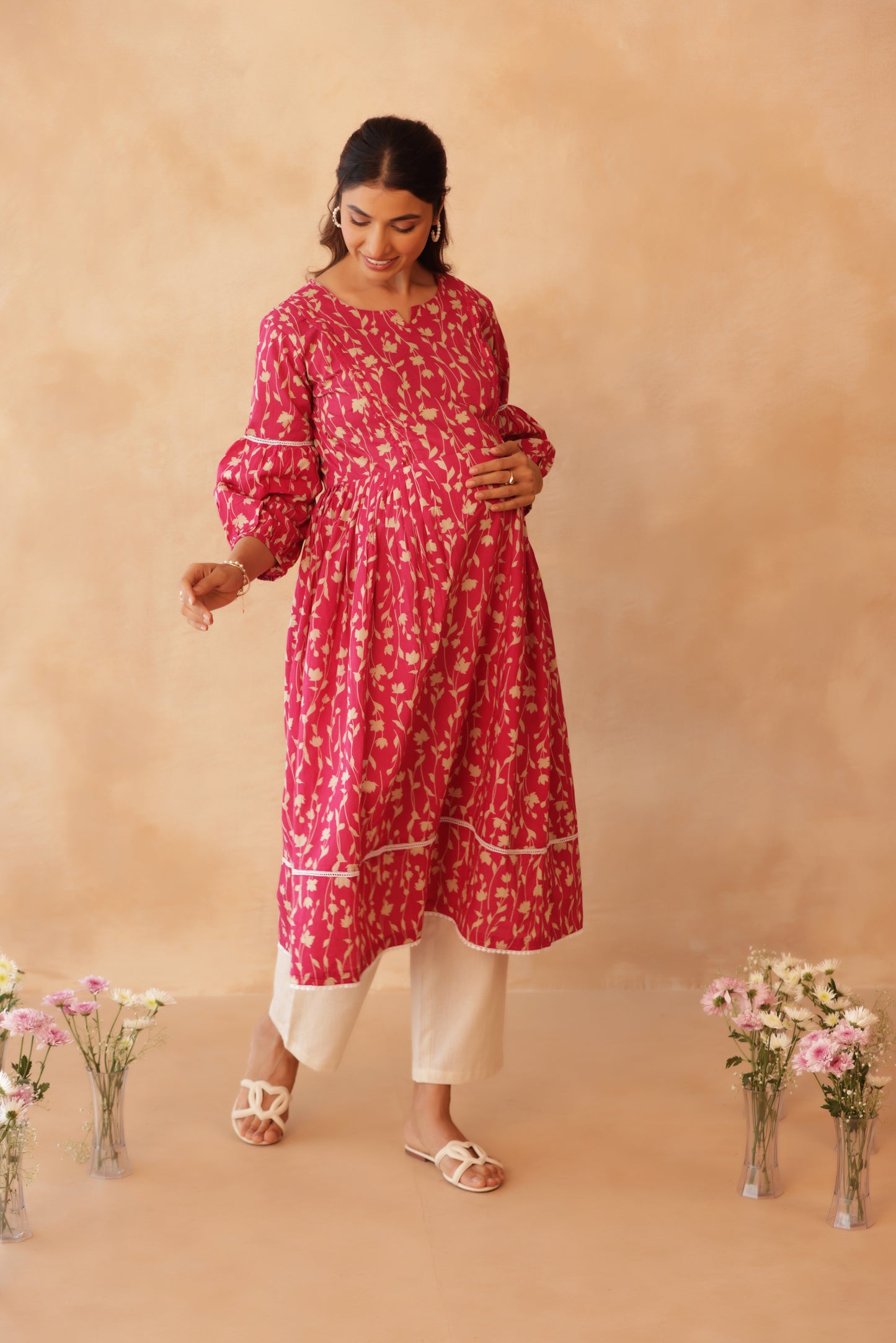 Rosewood Floral Drift Maternity & Nursing Kurta