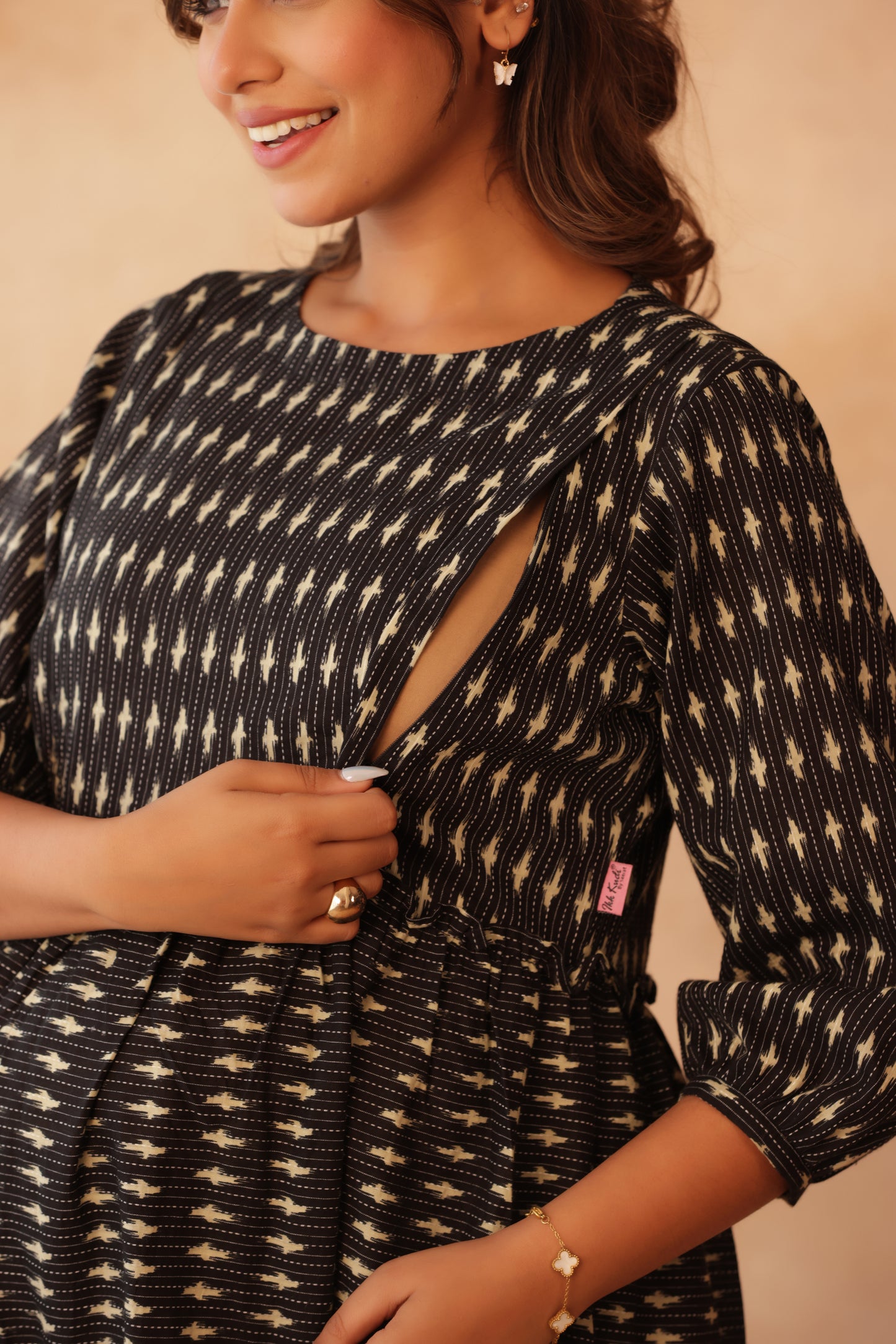 Noir Ikkat Trail Maternity & Nursing Tier Dress