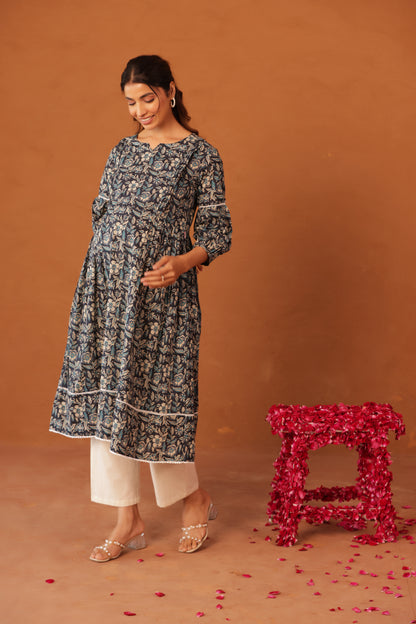 Blue Meadow Calm  Maternity & Nursing Kurta