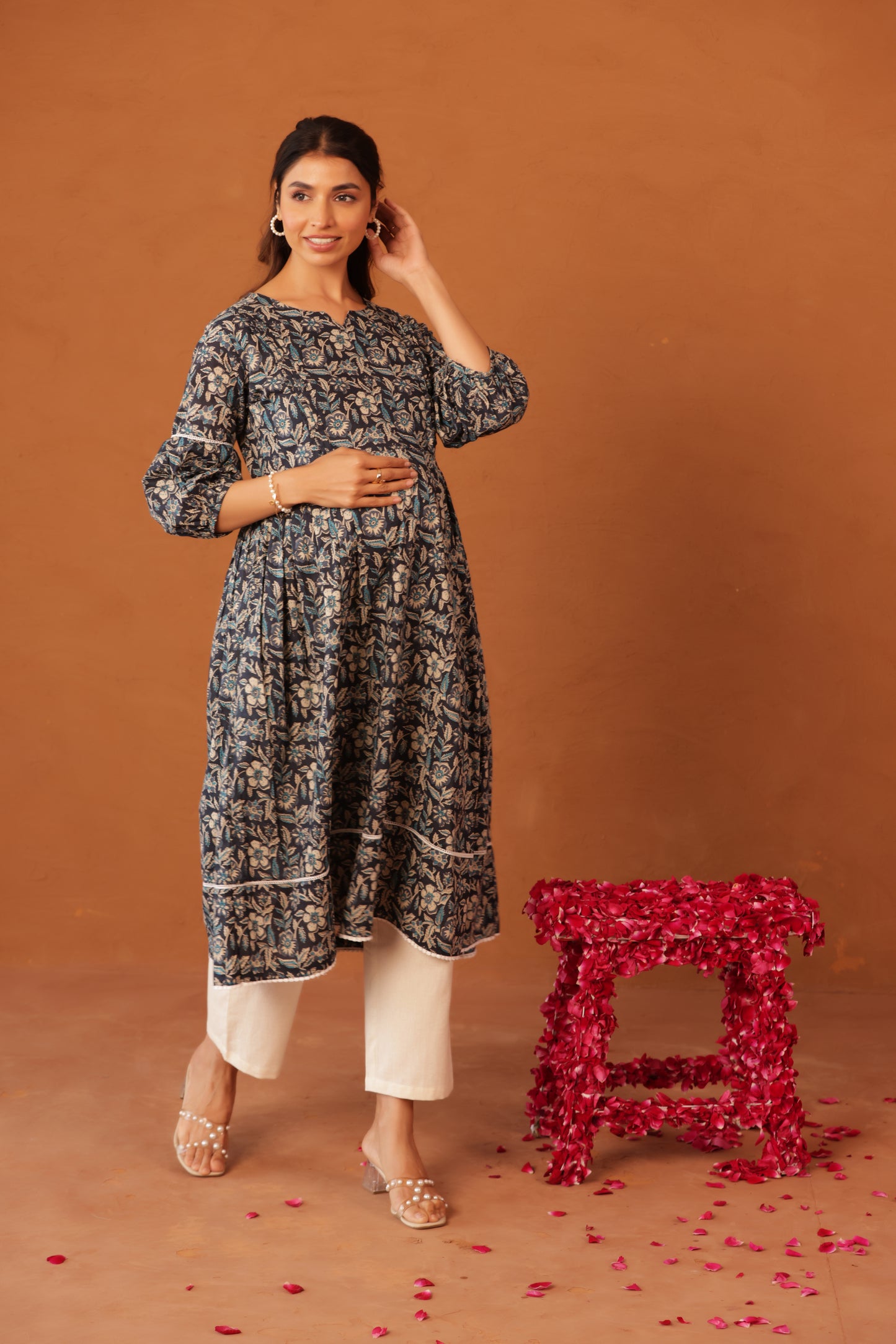 Blue Meadow Calm  Maternity & Nursing Kurta