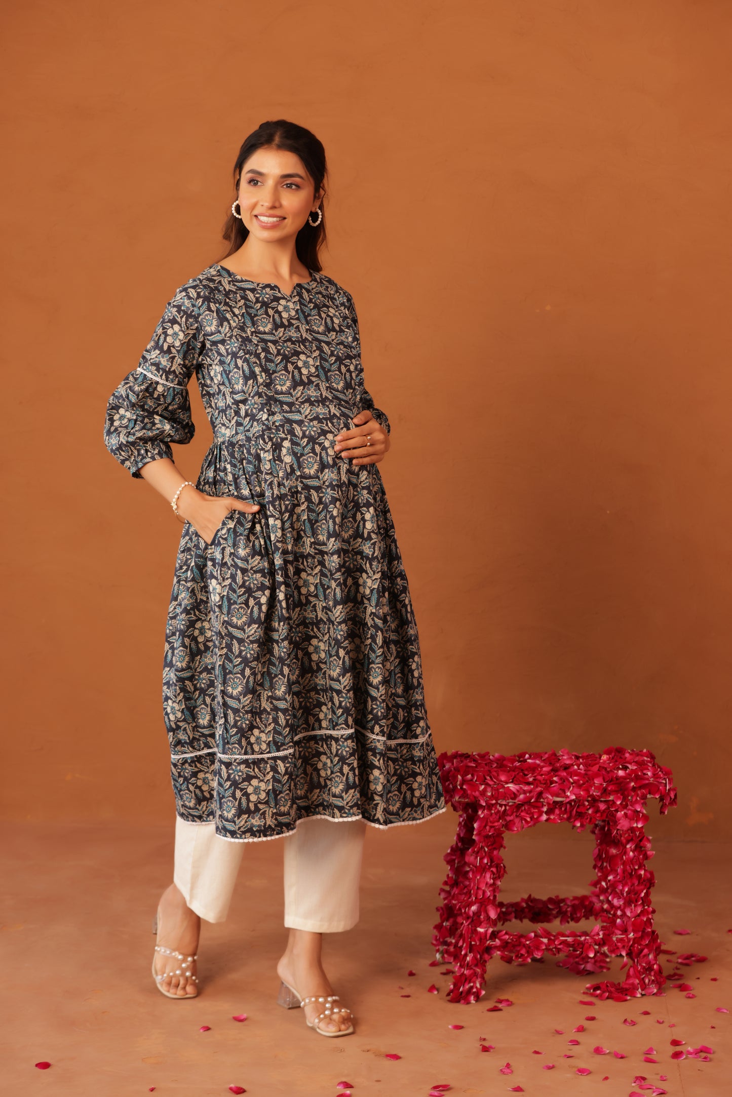 Blue Meadow Calm  Maternity & Nursing Kurta