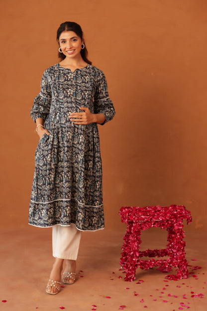 Blue Meadow Calm  Maternity & Nursing Kurta
