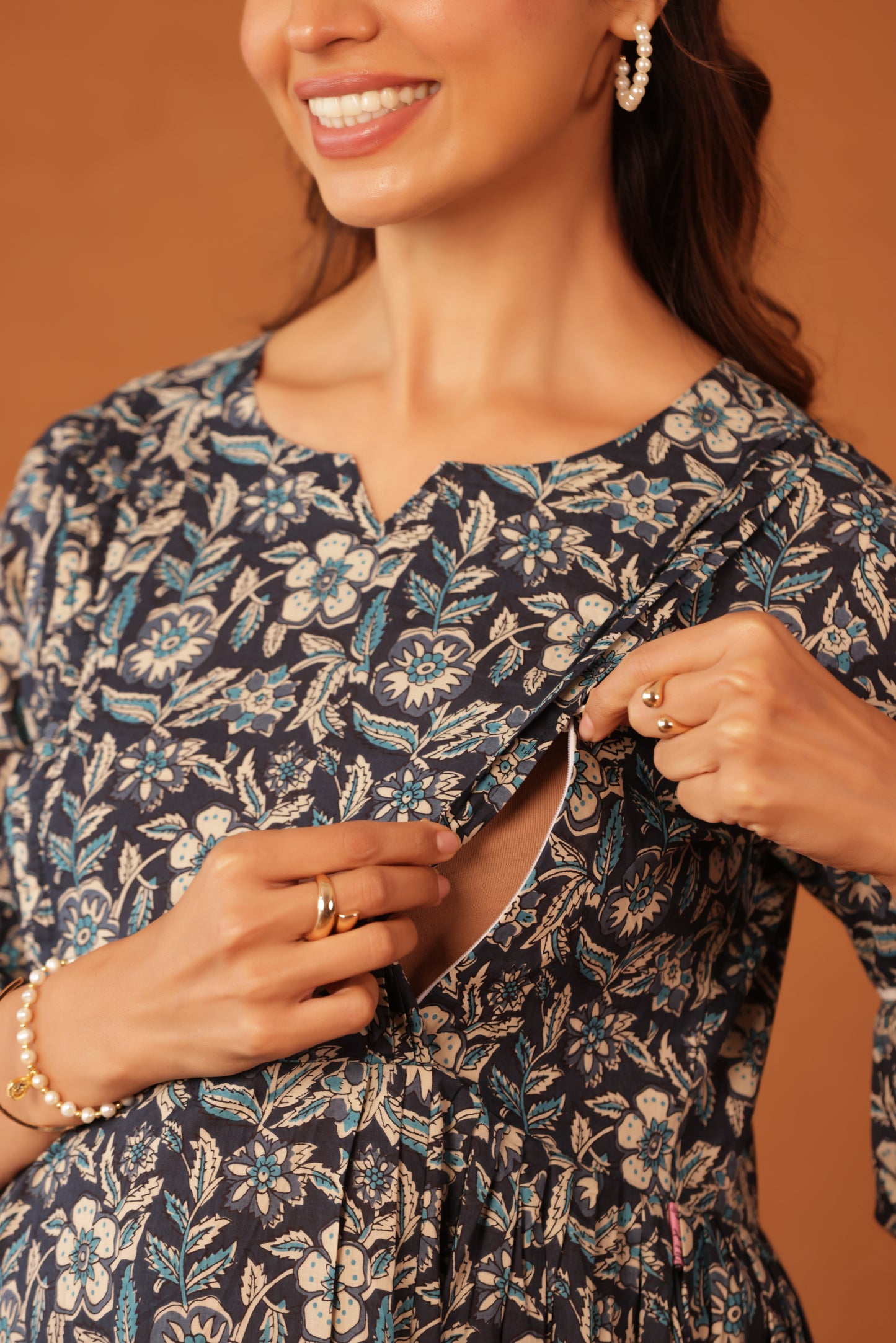 Blue Meadow Calm  Maternity & Nursing Kurta