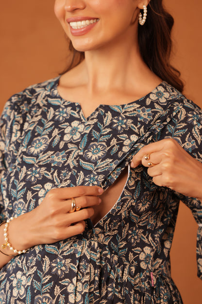 Blue Meadow Calm  Maternity & Nursing Kurta