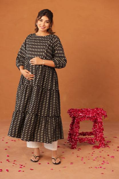 Noir Ikkat Trail Maternity & Nursing Kurta