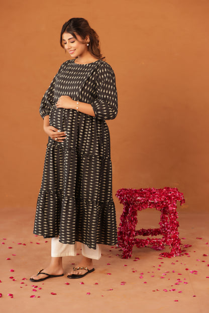 Noir Ikkat Trail Maternity & Nursing Kurta