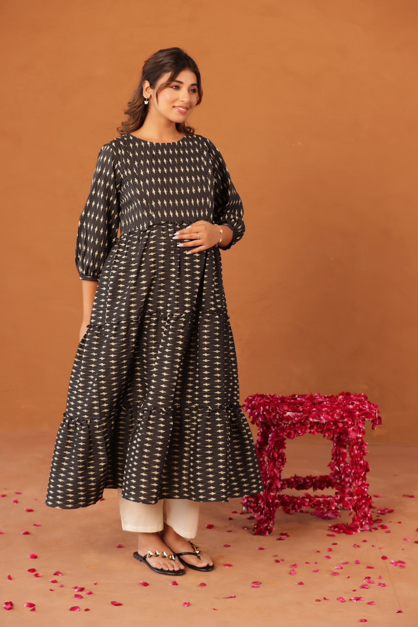 Noir Ikkat Trail Maternity & Nursing Kurta
