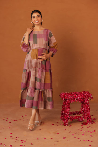 Rustline Stripe Maternity & Nursing Tier Dress