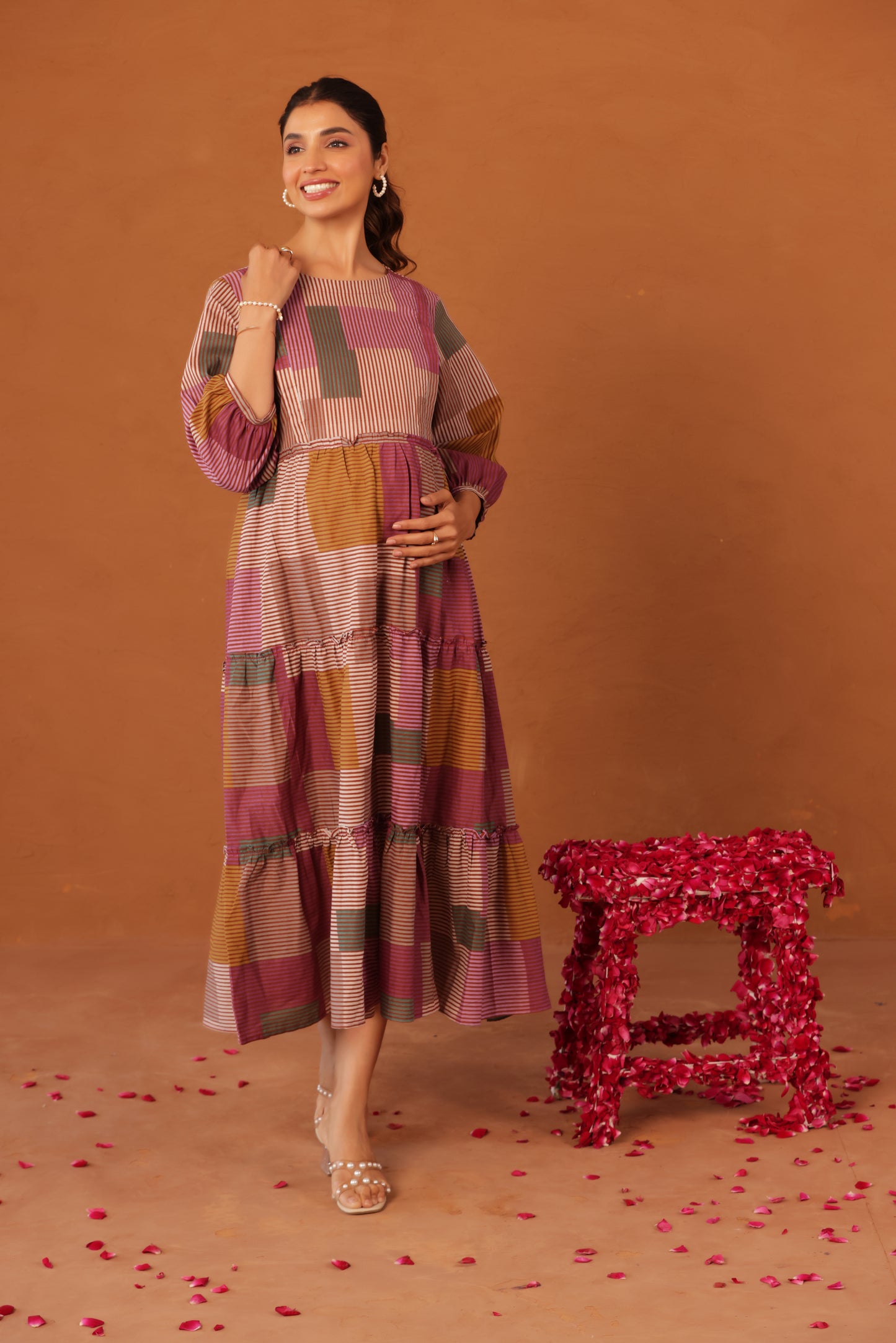 Rustline Stripe Maternity & Nursing Tier Dress