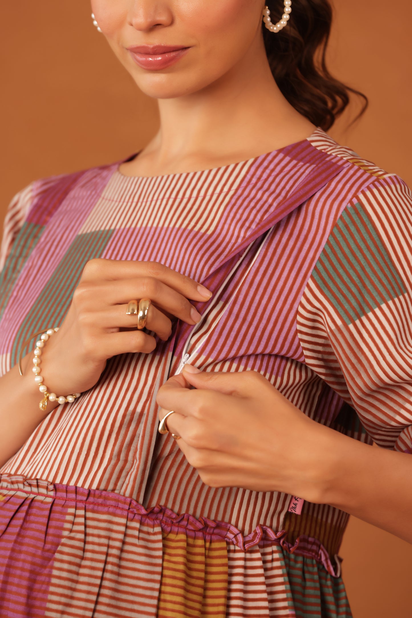 Rustline Stripe Maternity & Nursing Kurta
