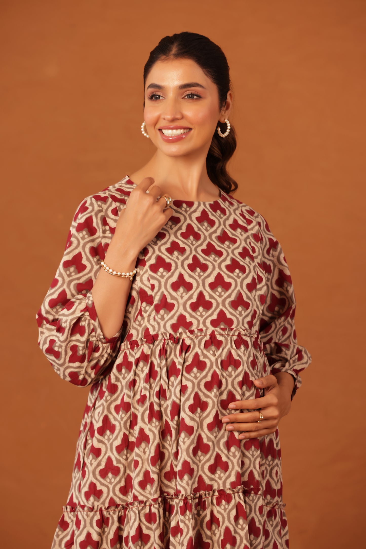 Muted Maroon Bloom  Maternity & Nursing Kurta