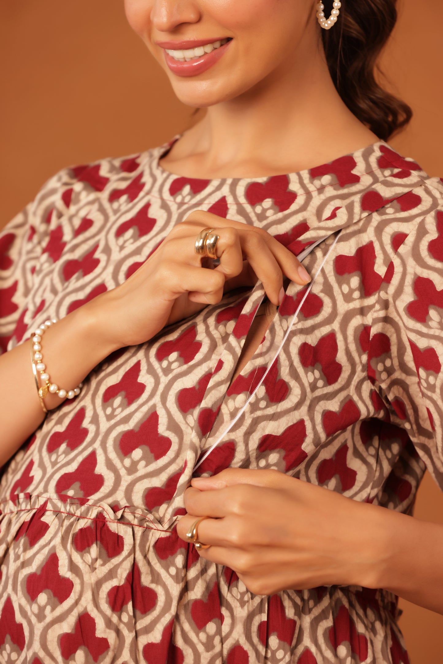 Muted Maroon Bloom  Maternity & Nursing Kurta