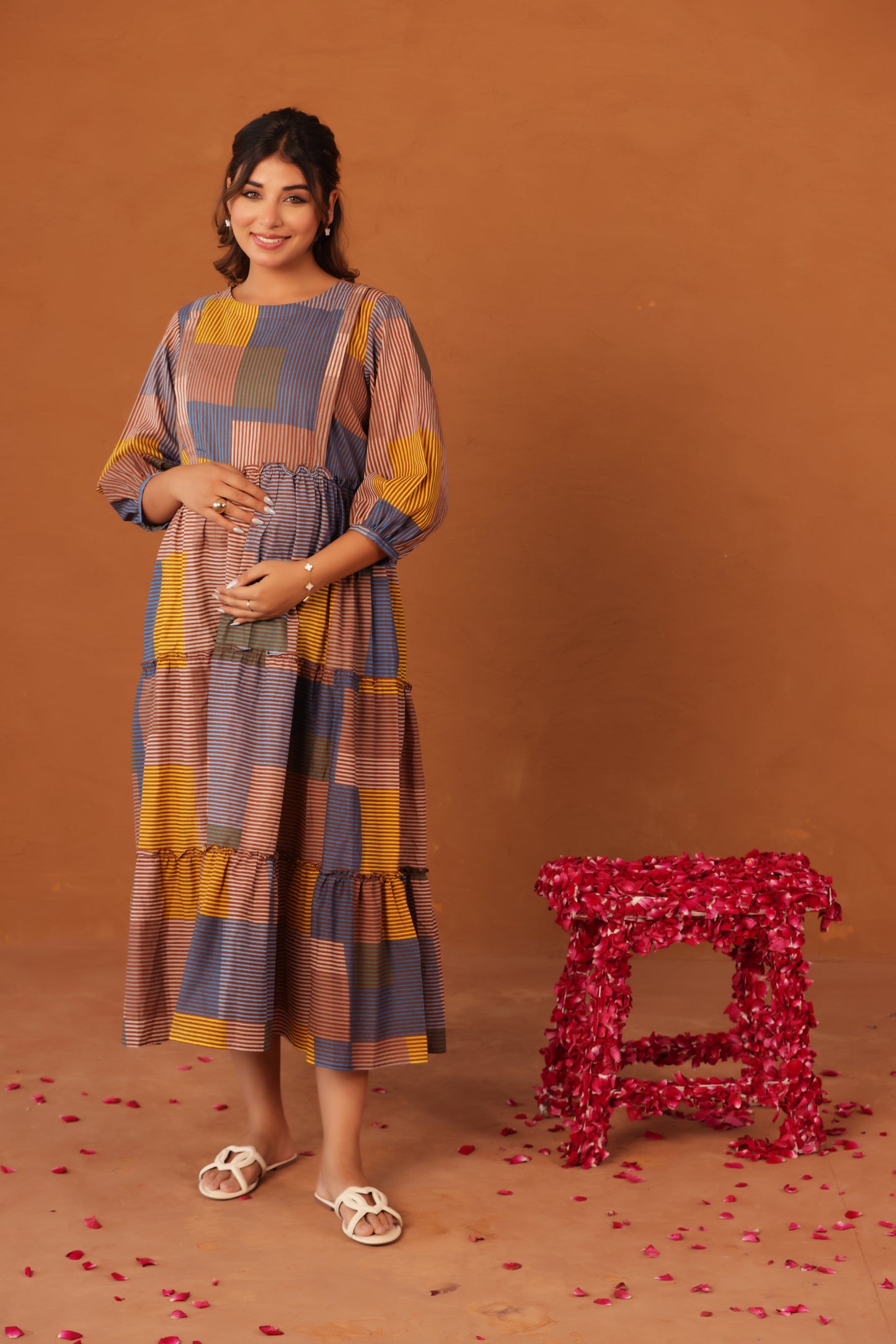 Colorblock Stripe Story Maternity & Nursing Tier Dress