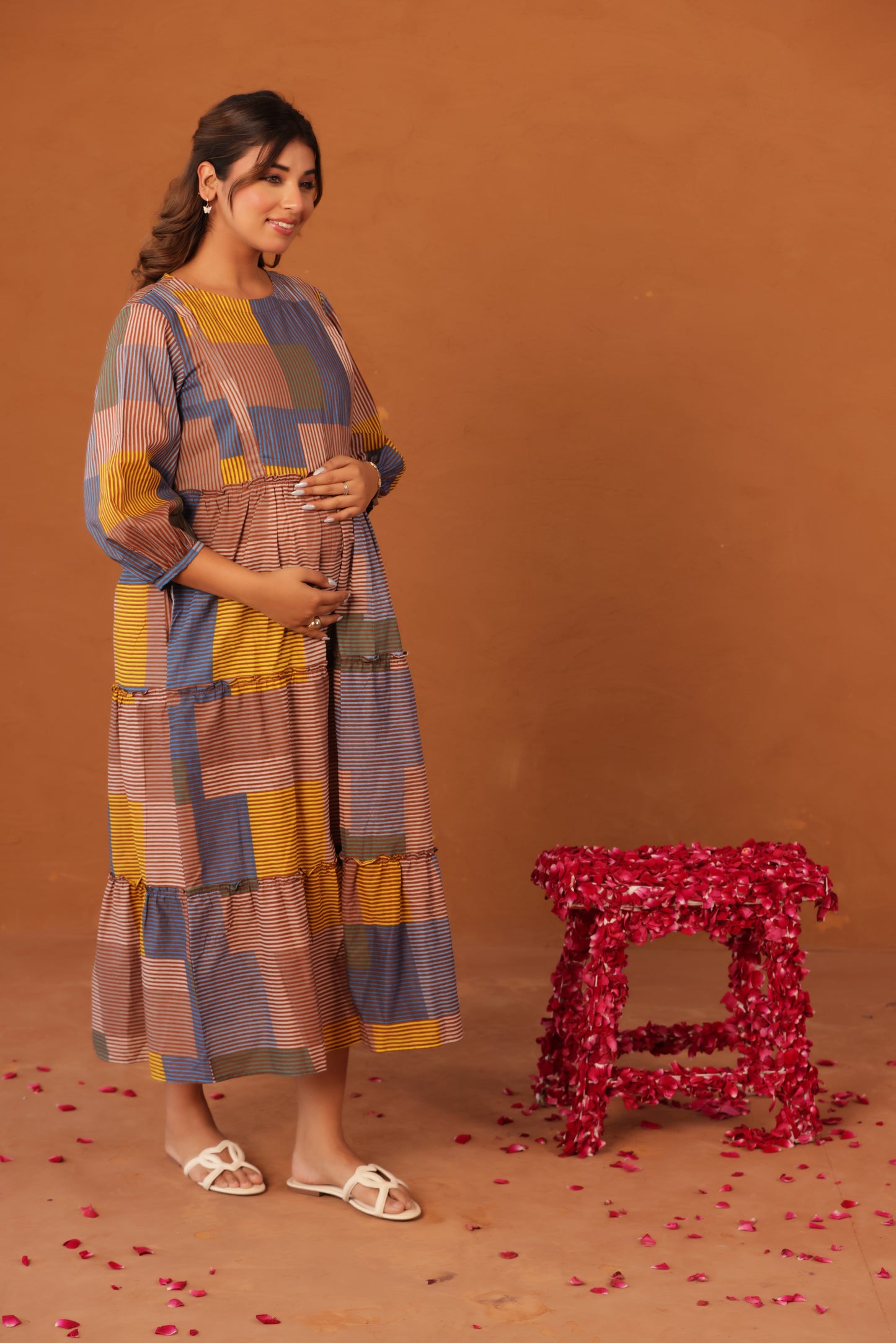 Colorblock Stripe Story Maternity & Nursing Tier Dress