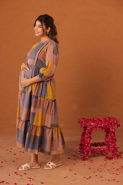 Colorblock Stripe Story Maternity & Nursing Tier Dress