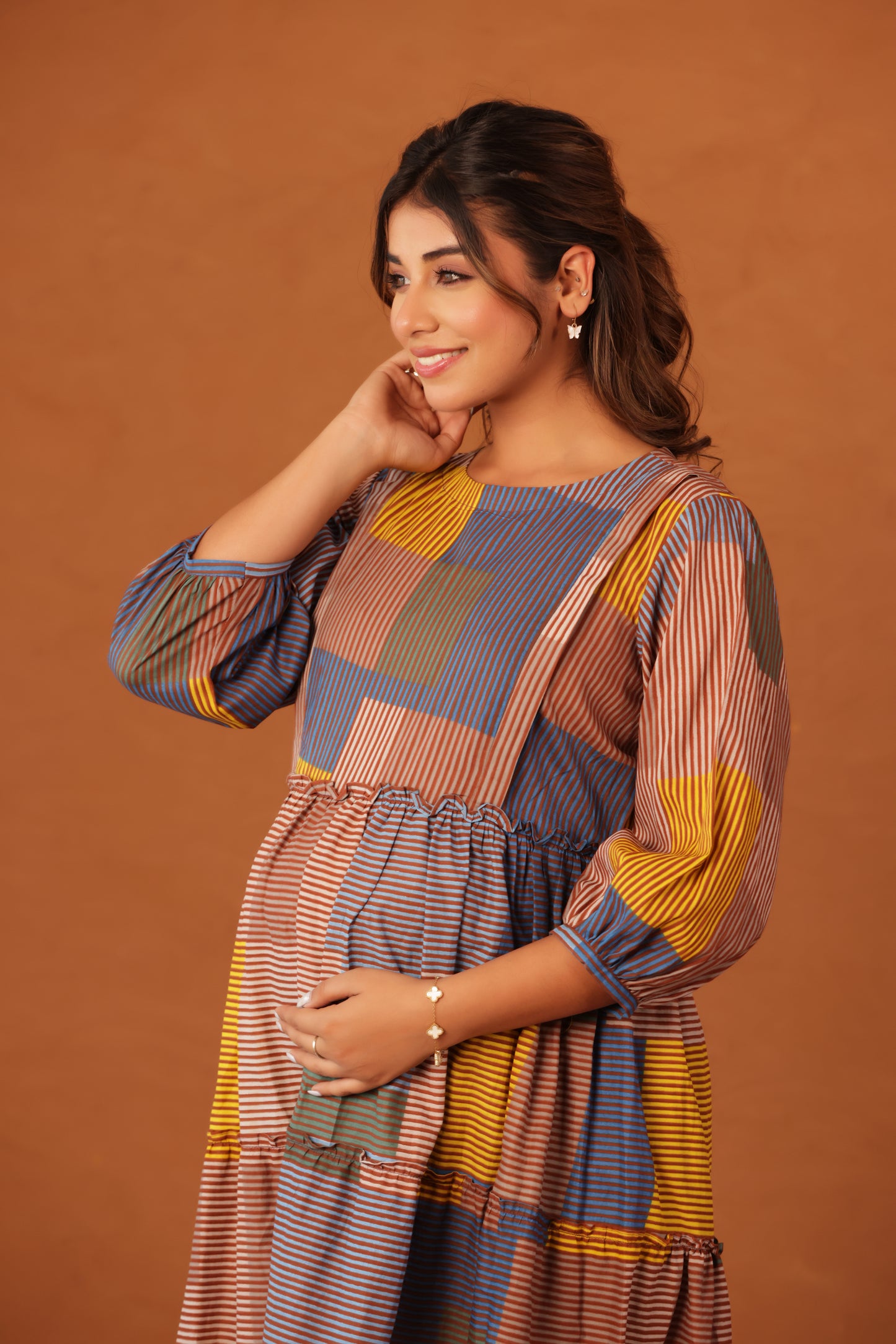 Colorblock Stripe Story Maternity & Nursing Tier Dress