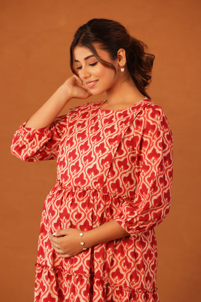 Ruby Heritage Bloom Maternity & Nursing Tier Dress