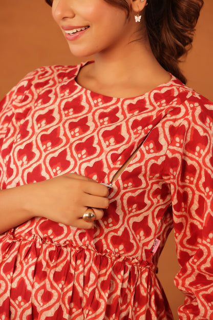 Ruby Heritage Bloom Maternity & Nursing Tier Dress