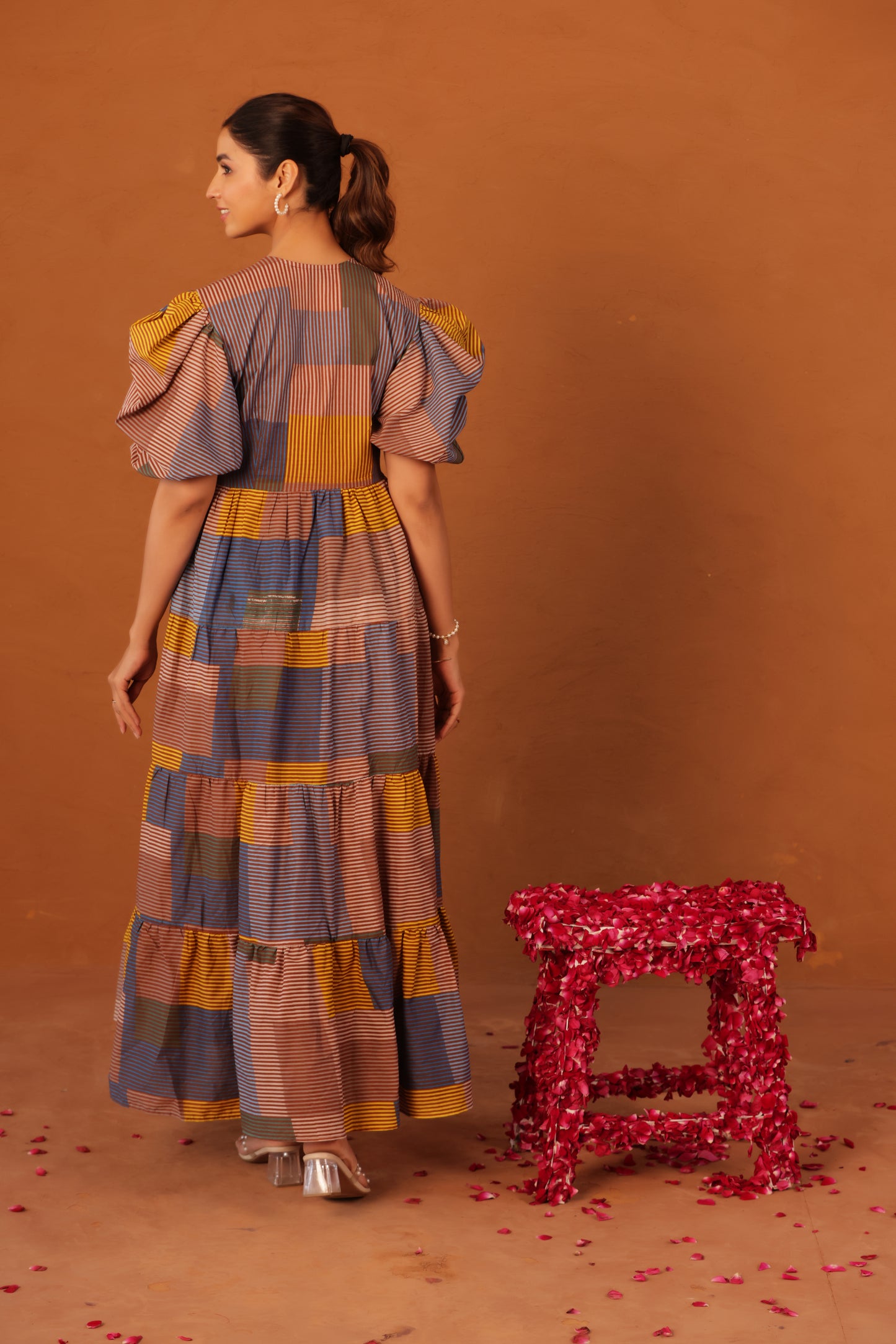 Colorblock Stripes  Cotton Tier  Maternity & Nursing Dress