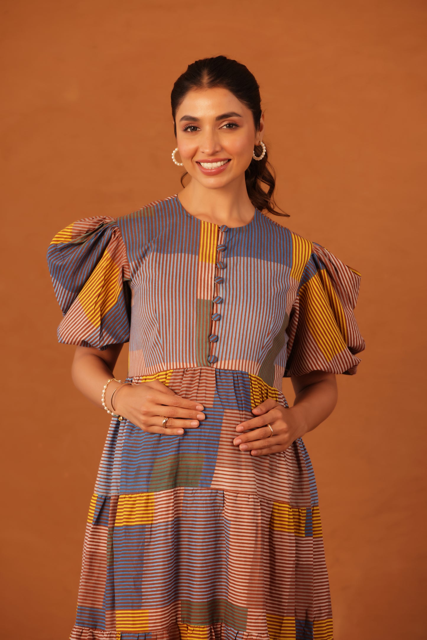 Colorblock Stripes  Cotton Tier  Maternity & Nursing Dress