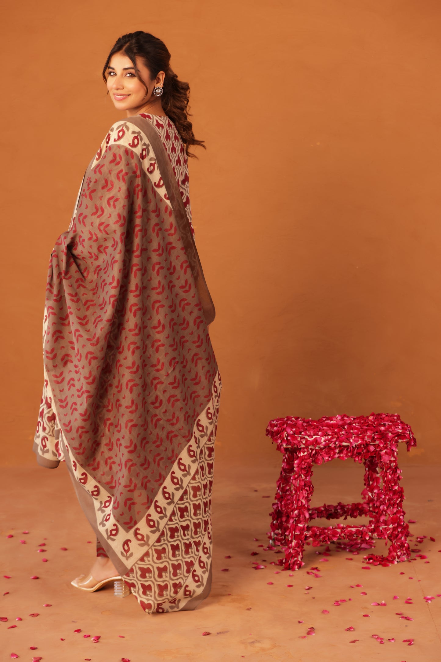 Muted Maroon Bloom Maternity & Nursing Kurta Pant Set with Dupatta