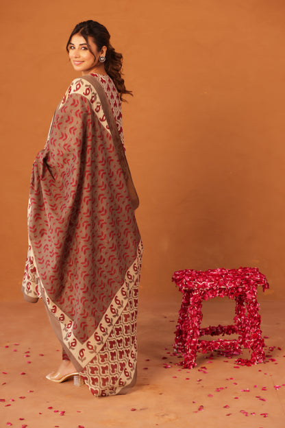 Muted Maroon Bloom Maternity & Nursing Kurta Pant Set with Dupatta