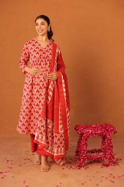 Ruby Heritage Bloom Maternity & Nursing Kurta Pant Set with Dupatta