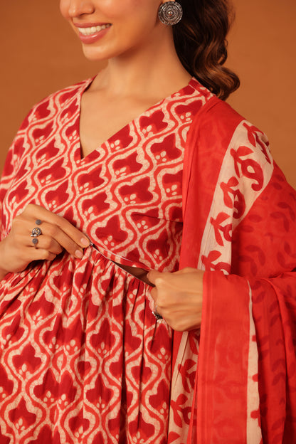 Ruby Heritage Bloom Maternity & Nursing Kurta Pant Set with Dupatta