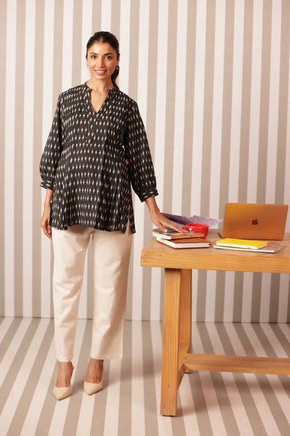 Noir Ikkat Trail Maternity & Nursing Top