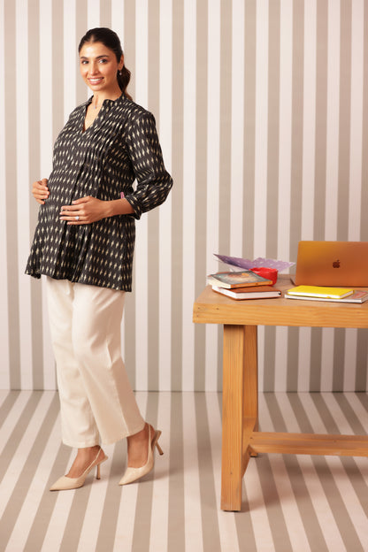 Noir Ikkat Trail Maternity & Nursing Top
