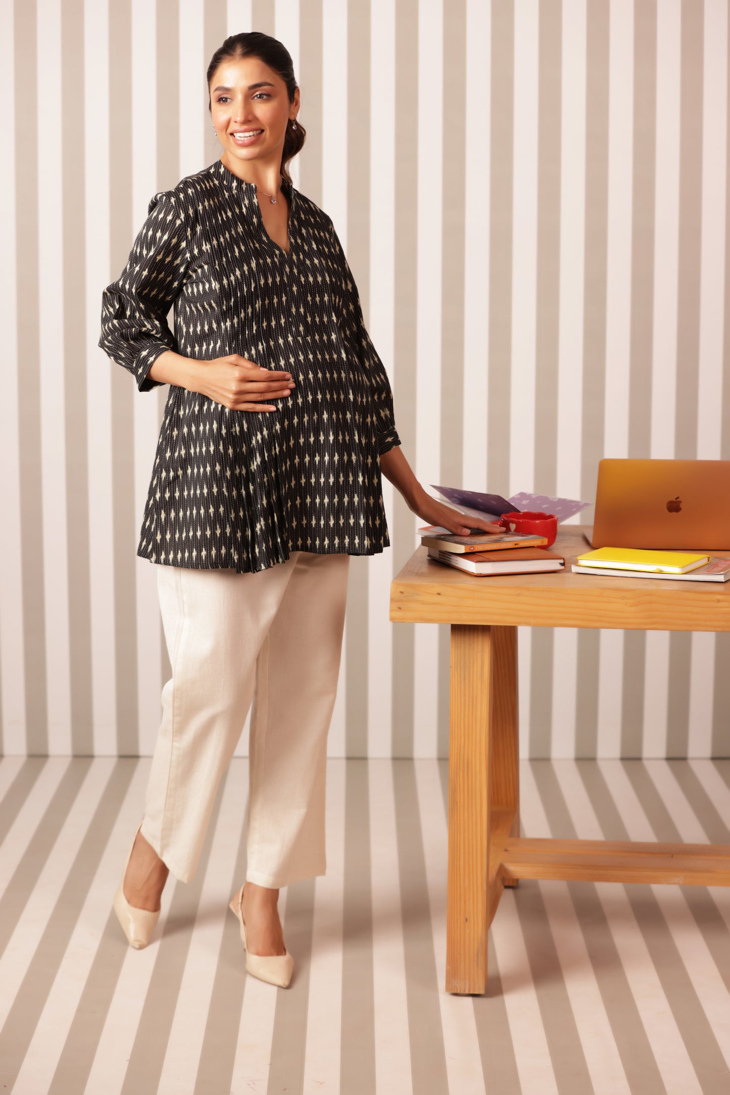 Noir Ikkat Trail Maternity & Nursing Top