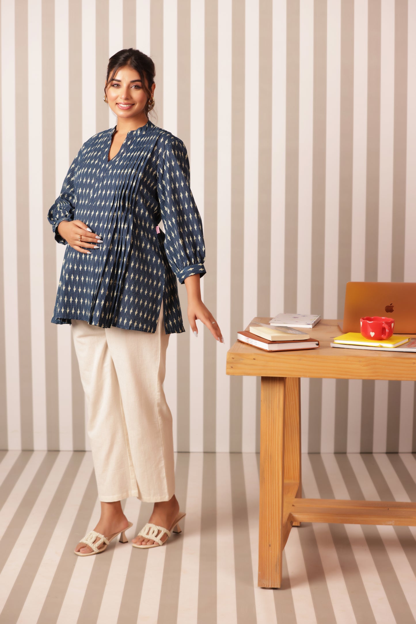 Indigo Ikkat Trail Maternity & Nursing Top
