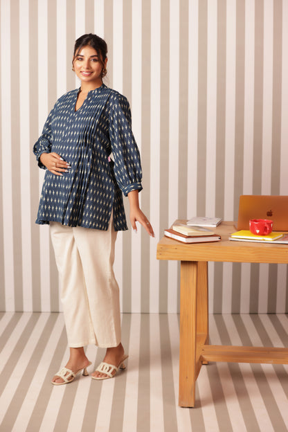 Indigo Ikkat Trail Maternity & Nursing Top