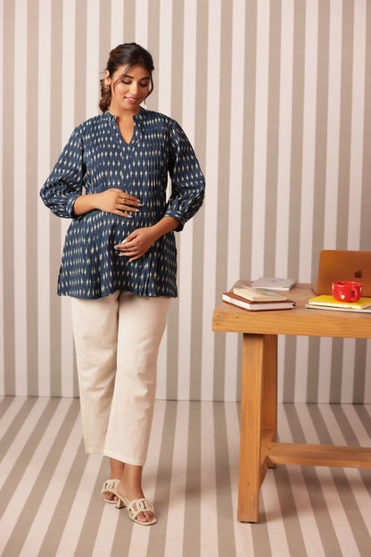 Indigo Ikkat Trail Maternity & Nursing Top