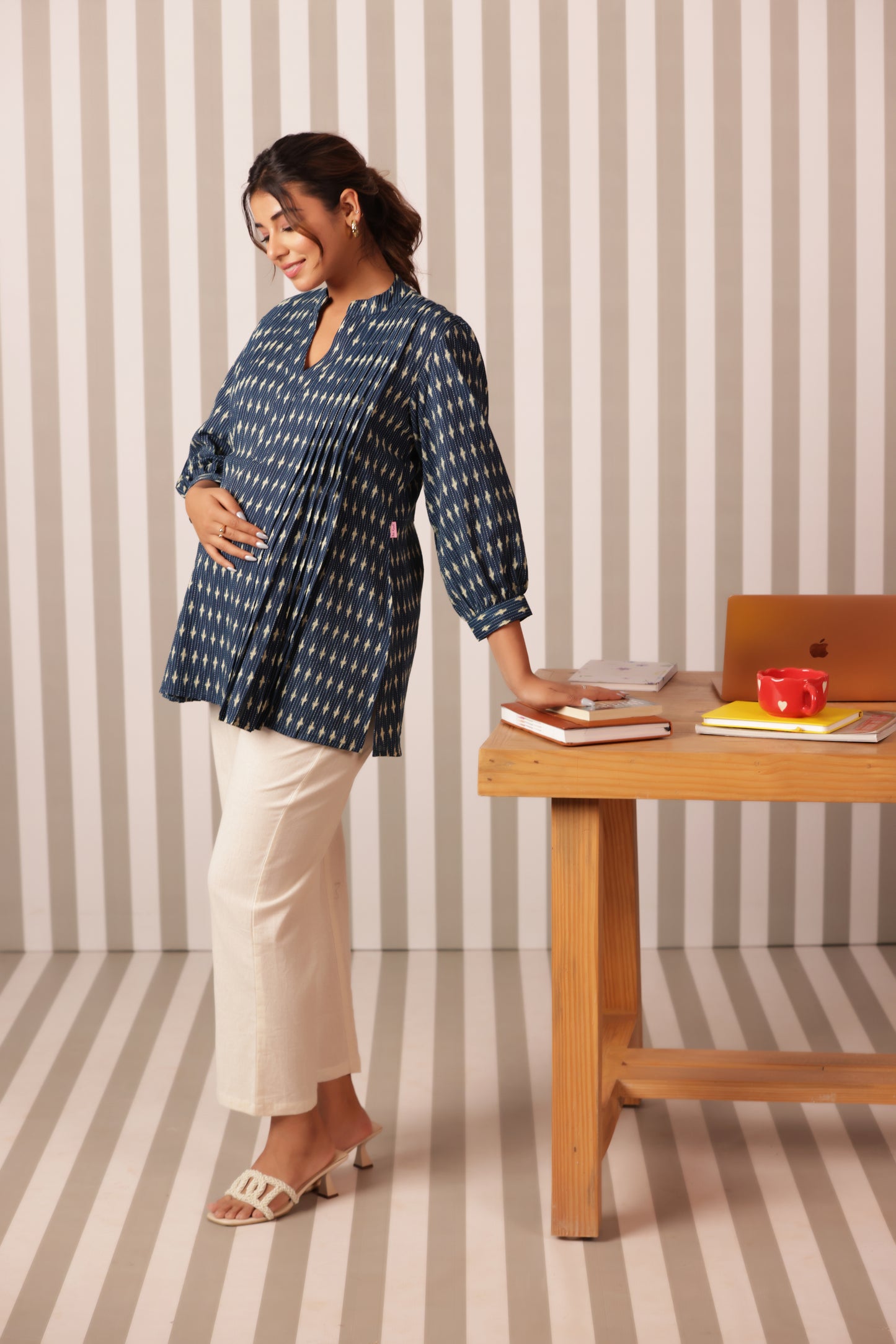 Indigo Ikkat Trail Maternity & Nursing Top