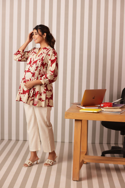 Wine & Ivory Bloom Maternity & Nursing Top