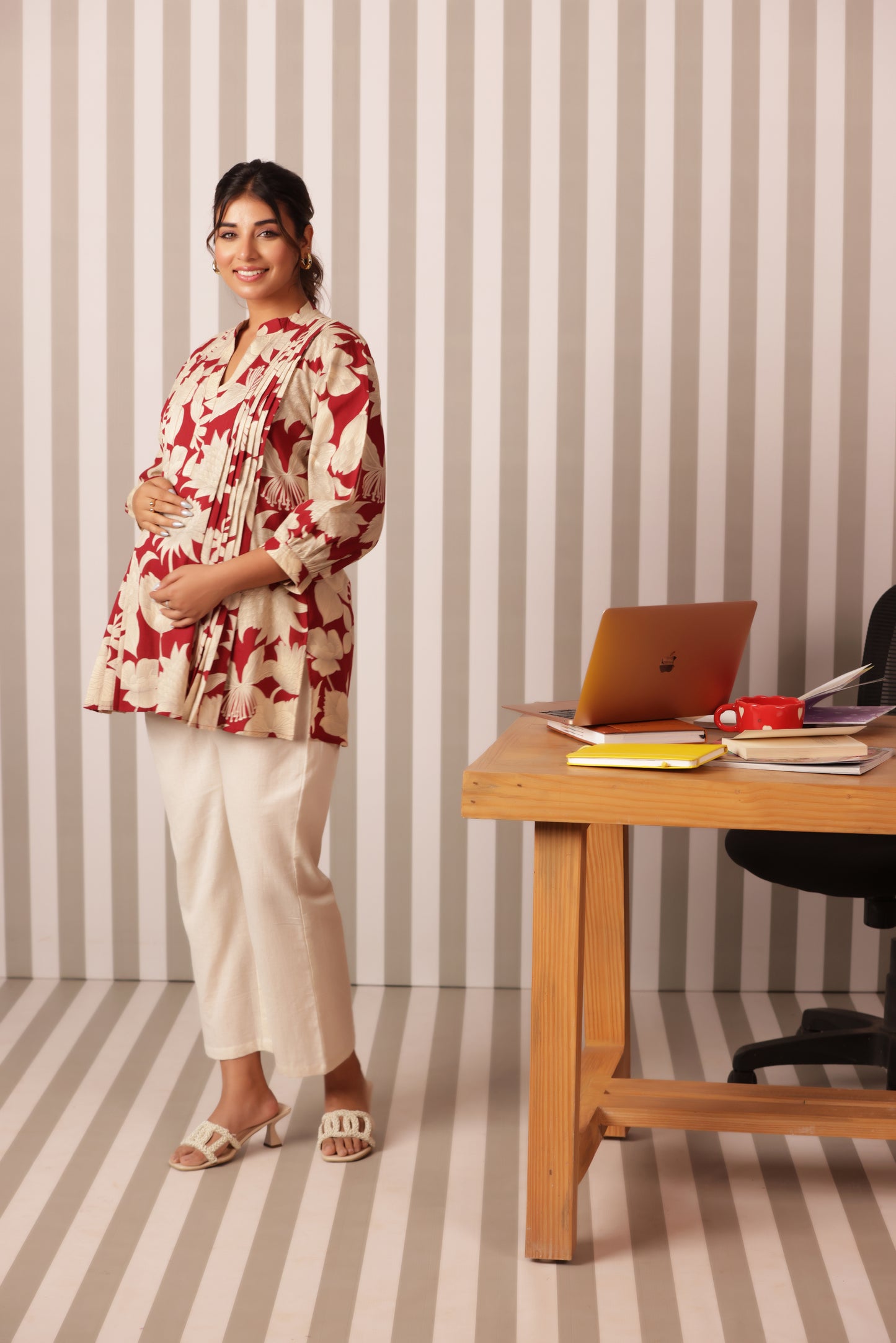 Wine & Ivory Bloom Maternity & Nursing Top